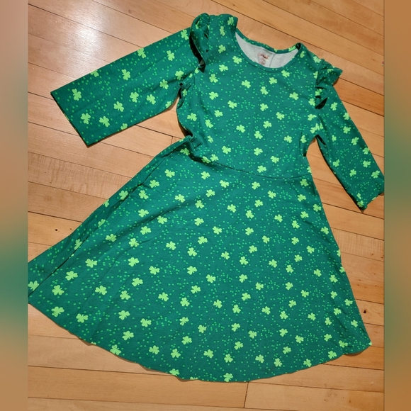 Cat & Jack Girls Green Shamrock Dress St. Patrick’s day 14/16 XLarge 3/4 Sleeve - Picture 3 of 7